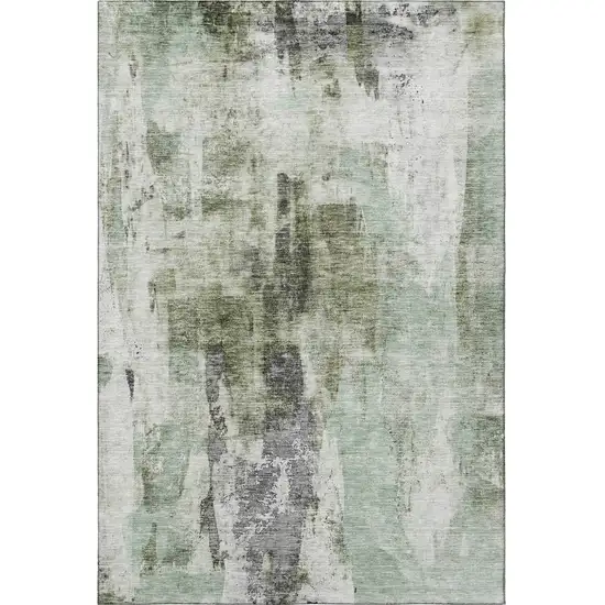 Mint Green Ivory And Gray Abstract Washable Area Rug With UV Protection Photo 3