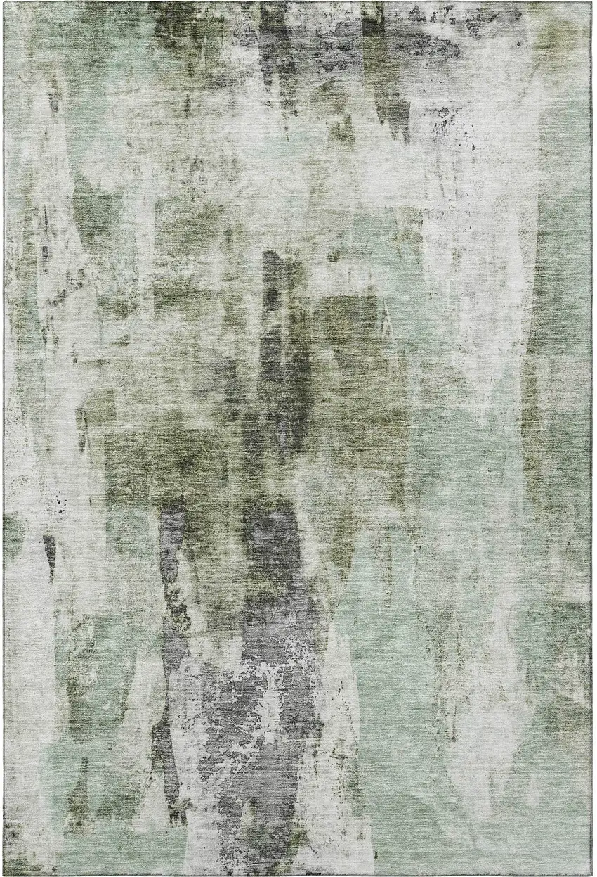 Mint Green Ivory And Gray Abstract Washable Area Rug With UV Protection Photo 3