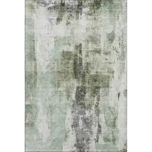 Photo of Mint Green Ivory And Gray Abstract Washable Area Rug With UV Protection