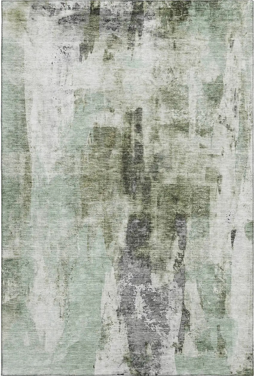 Mint Green Ivory And Gray Abstract Washable Area Rug With UV Protection Photo 1