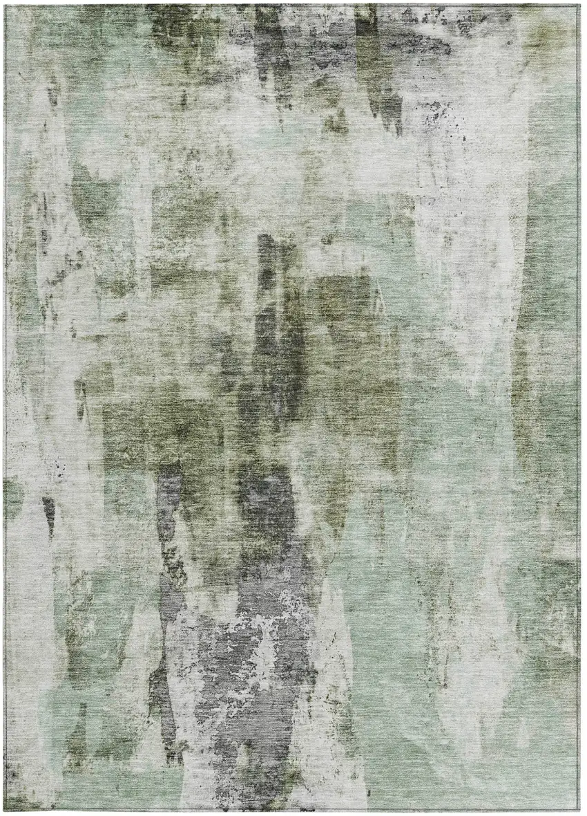 Mint Green Ivory And Gray Abstract Washable Indoor Outdoor Area Rug Photo 6