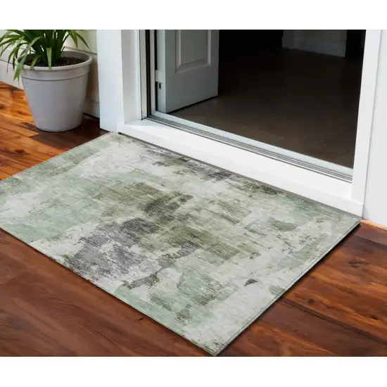 Mint Green Ivory And Gray Abstract Washable Indoor Outdoor Area Rug Photo 1