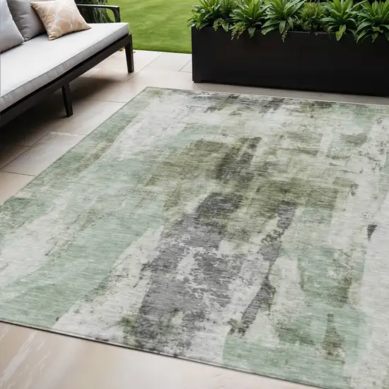 Mint Green Ivory And Gray Abstract Washable Indoor Outdoor Area Rug Photo 1