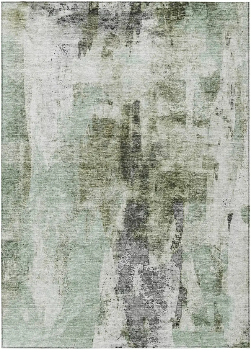 Mint Green Ivory And Gray Abstract Washable Indoor Outdoor Area Rug Photo 2