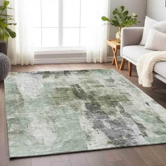 Mint Green Ivory And Gray Abstract Washable Indoor Outdoor Area Rug Photo 8