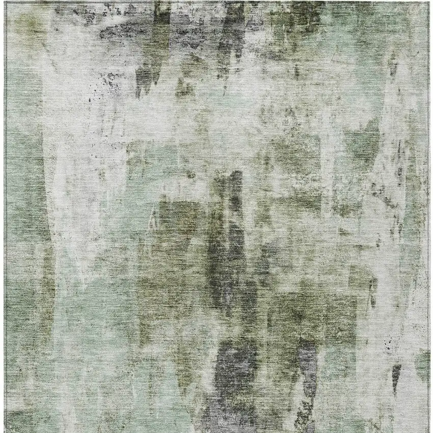 Mint Green Ivory And Gray Abstract Washable Indoor Outdoor Area Rug Photo 6