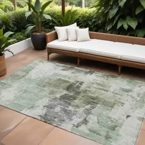 Photo of Mint Green Ivory And Gray Abstract Washable Indoor Outdoor Area Rug