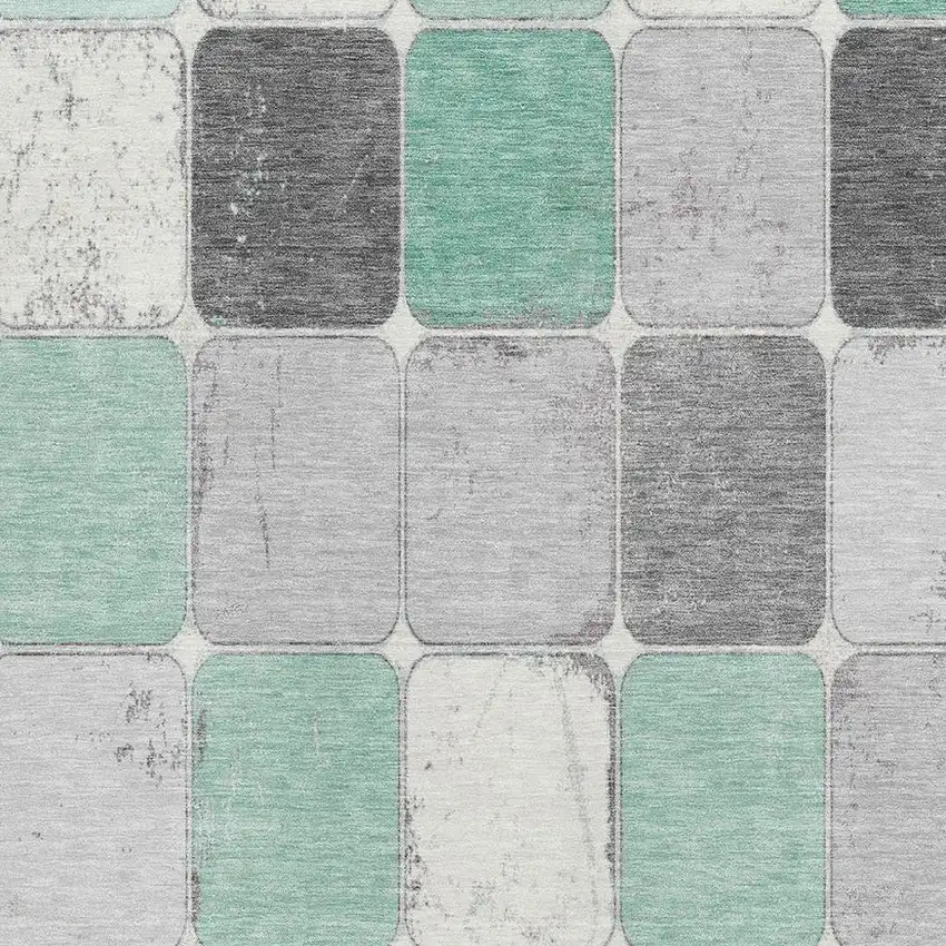 Mint Green Ivory And Gray Geometric Washable Area Rug With UV Protection Photo 3