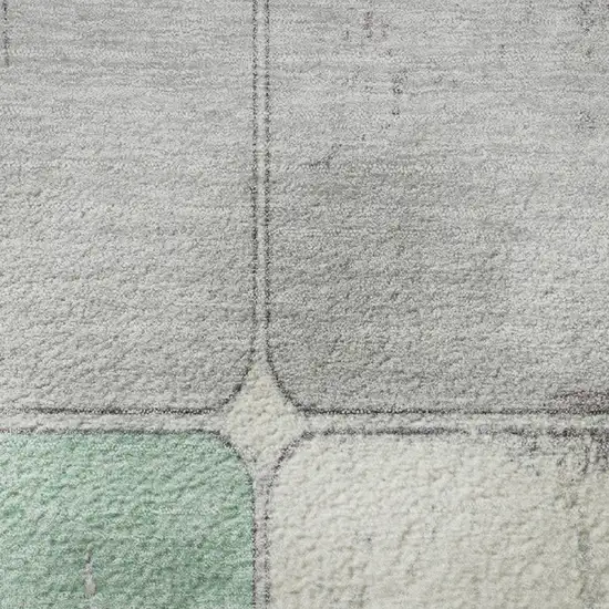 Mint Green Ivory And Gray Geometric Washable Area Rug With UV Protection Photo 9