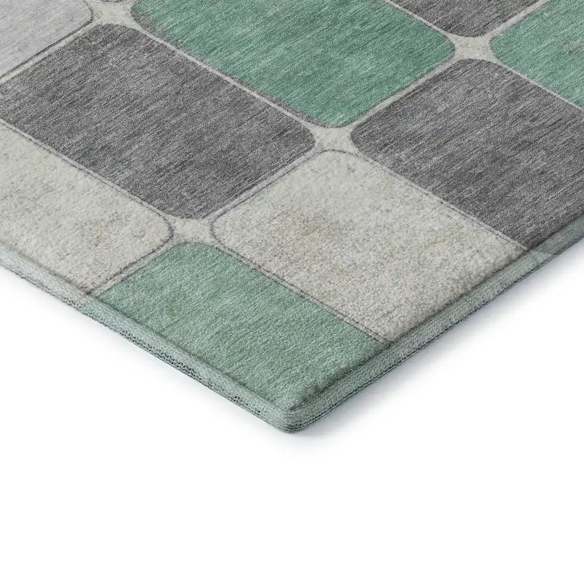 Mint Green Ivory And Gray Geometric Washable Area Rug With UV Protection Photo 8