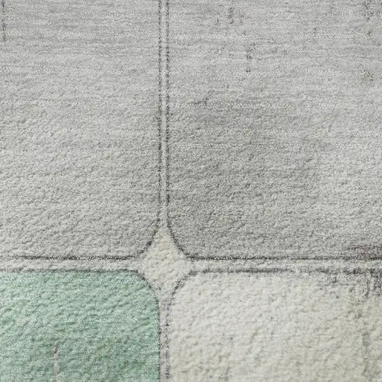 Mint Green Ivory And Gray Geometric Washable Area Rug With UV Protection Photo 8