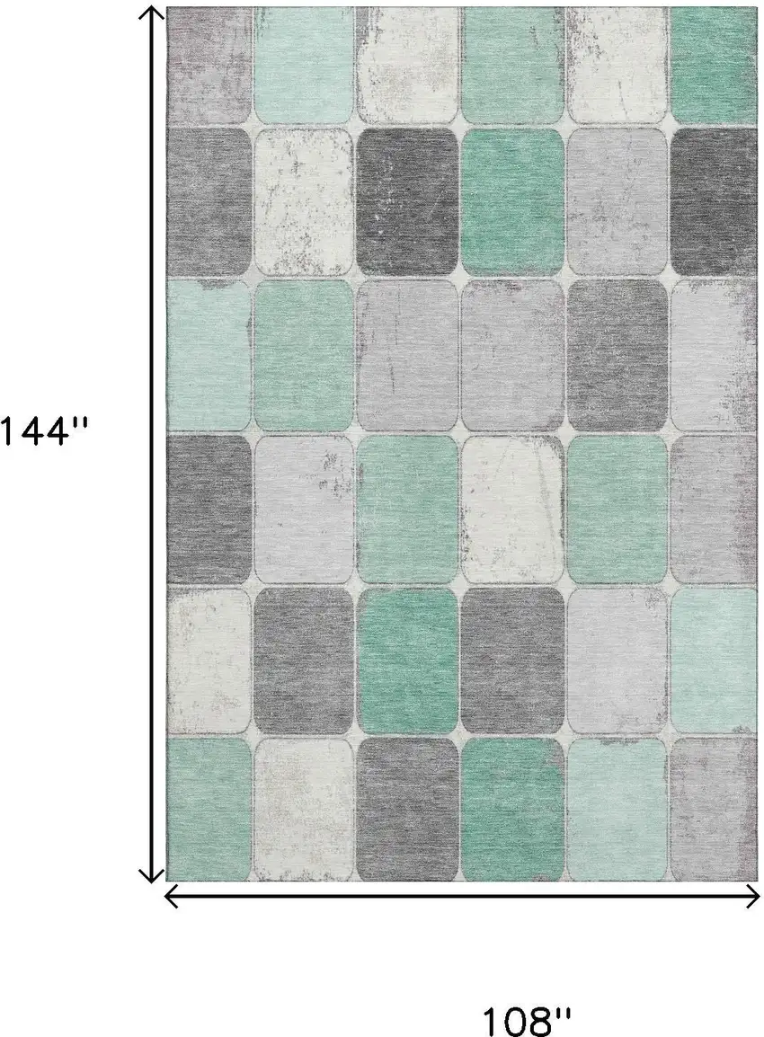 Mint Green Ivory And Gray Geometric Washable Area Rug With UV Protection Photo 9