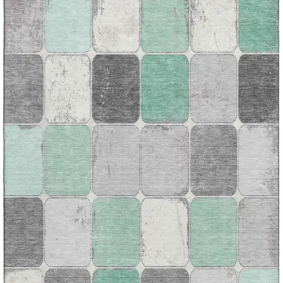 Mint Green Ivory And Gray Geometric Washable Area Rug With UV Protection Photo 4