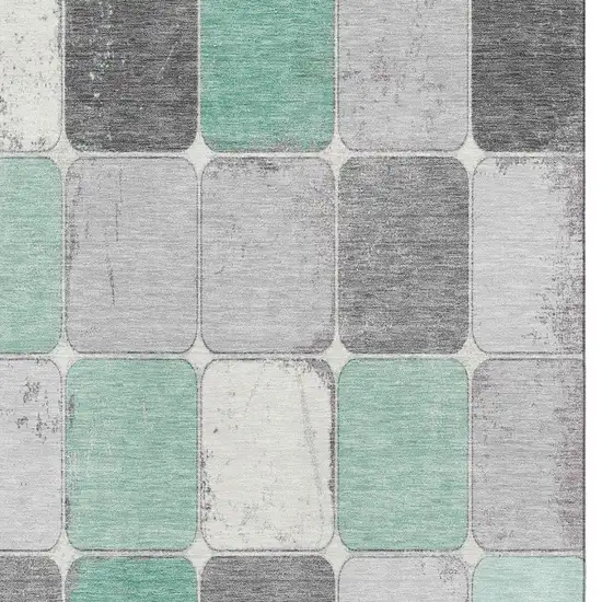 Mint Green Ivory And Gray Geometric Washable Area Rug With UV Protection Photo 3