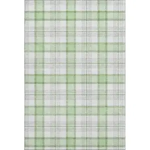 Photo of Mint Green Ivory And Gray Plaid Washable Area Rug With UV Protection
