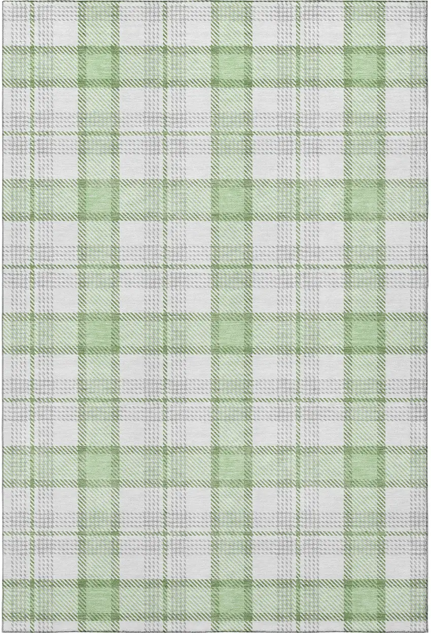 Mint Green Ivory And Gray Plaid Washable Area Rug With UV Protection Photo 3