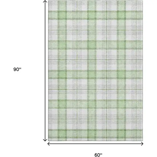 Mint Green Ivory And Gray Plaid Washable Area Rug With UV Protection Photo 9