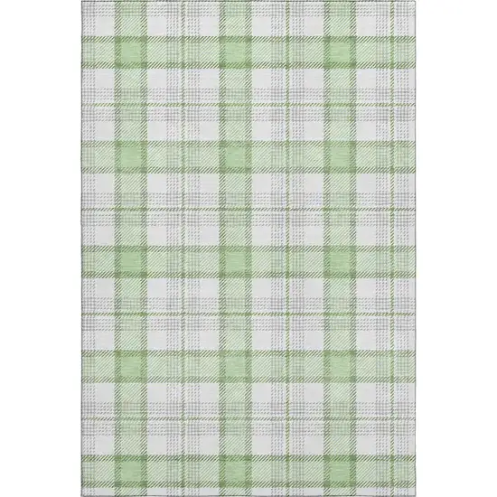 Mint Green Ivory And Gray Plaid Washable Area Rug With UV Protection Photo 1