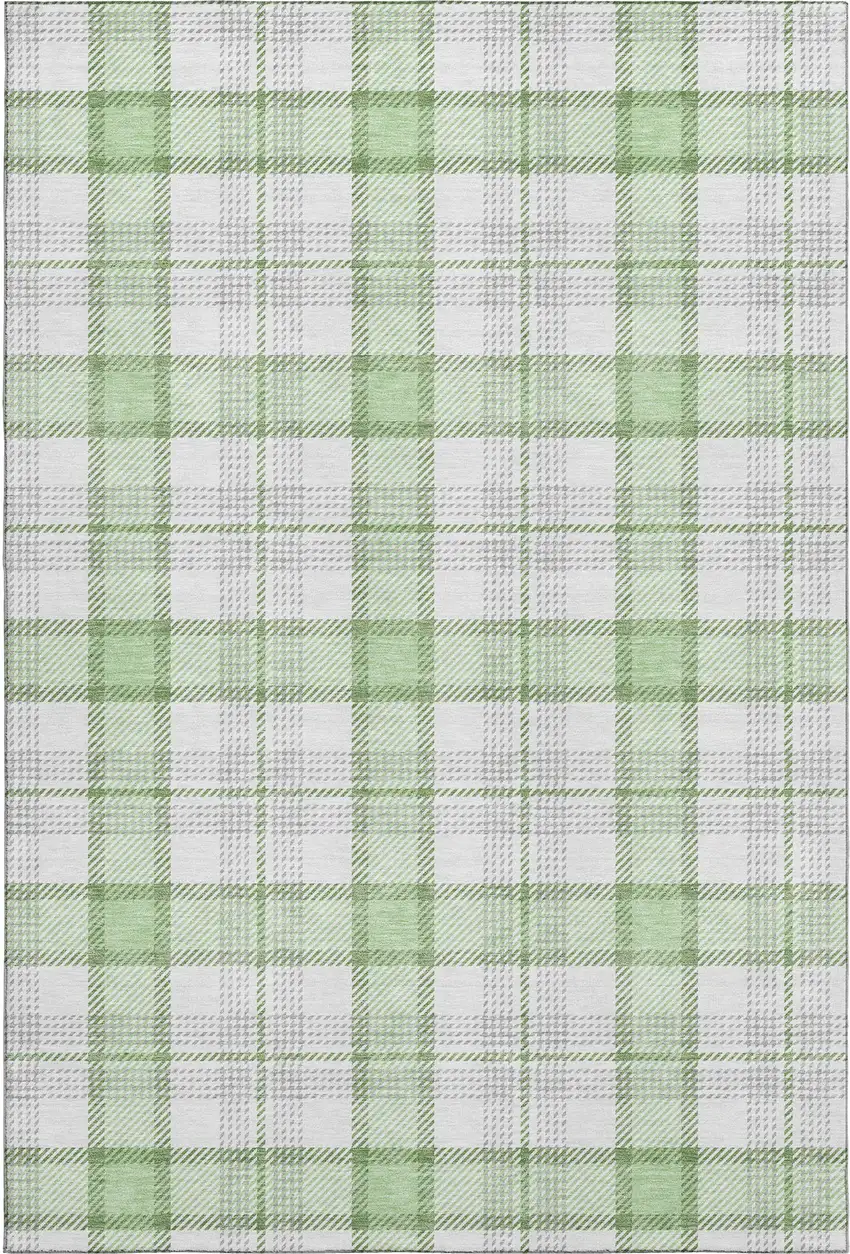 Mint Green Ivory And Gray Plaid Washable Area Rug With UV Protection Photo 1