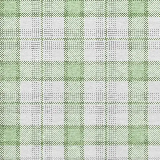 Mint Green Ivory And Gray Plaid Washable Area Rug With UV Protection Photo 2