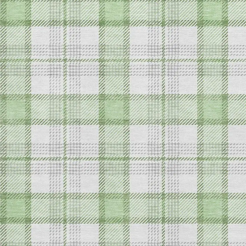 Mint Green Ivory And Gray Plaid Washable Area Rug With UV Protection Photo 2