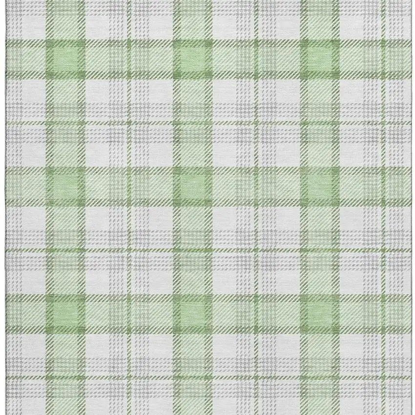 Mint Green Ivory And Gray Plaid Washable Area Rug With UV Protection Photo 3