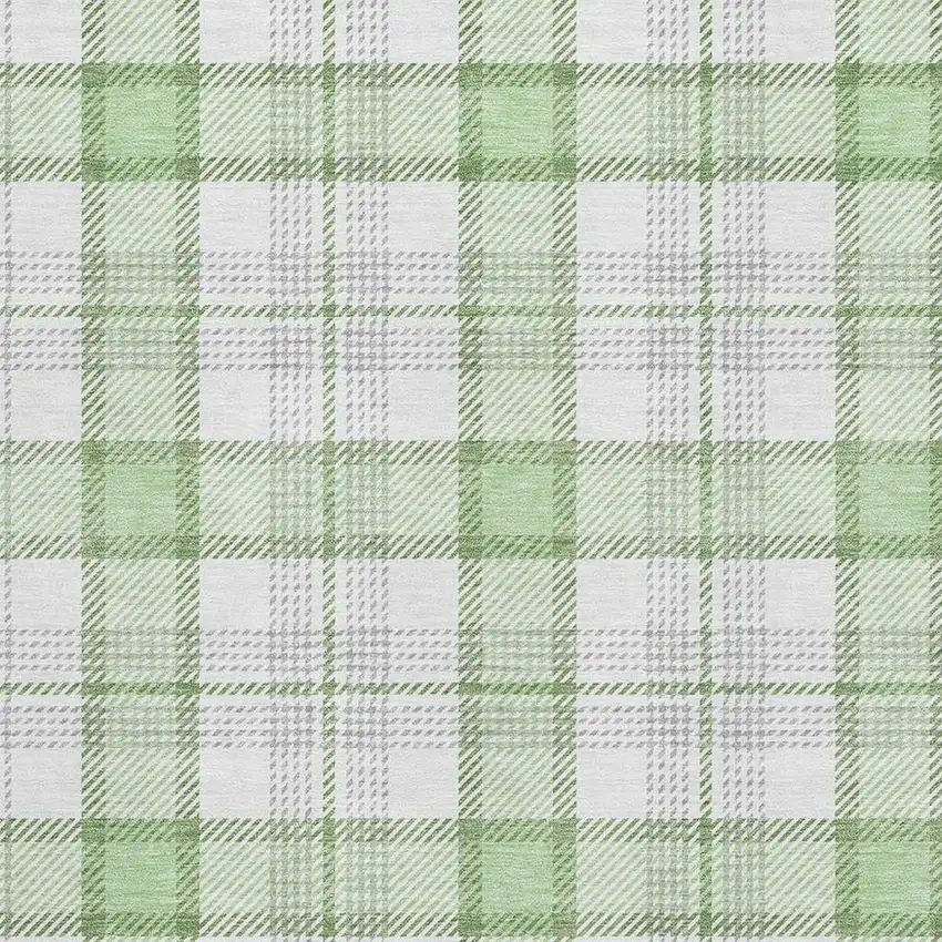 Mint Green Ivory And Gray Plaid Washable Area Rug With UV Protection Photo 2