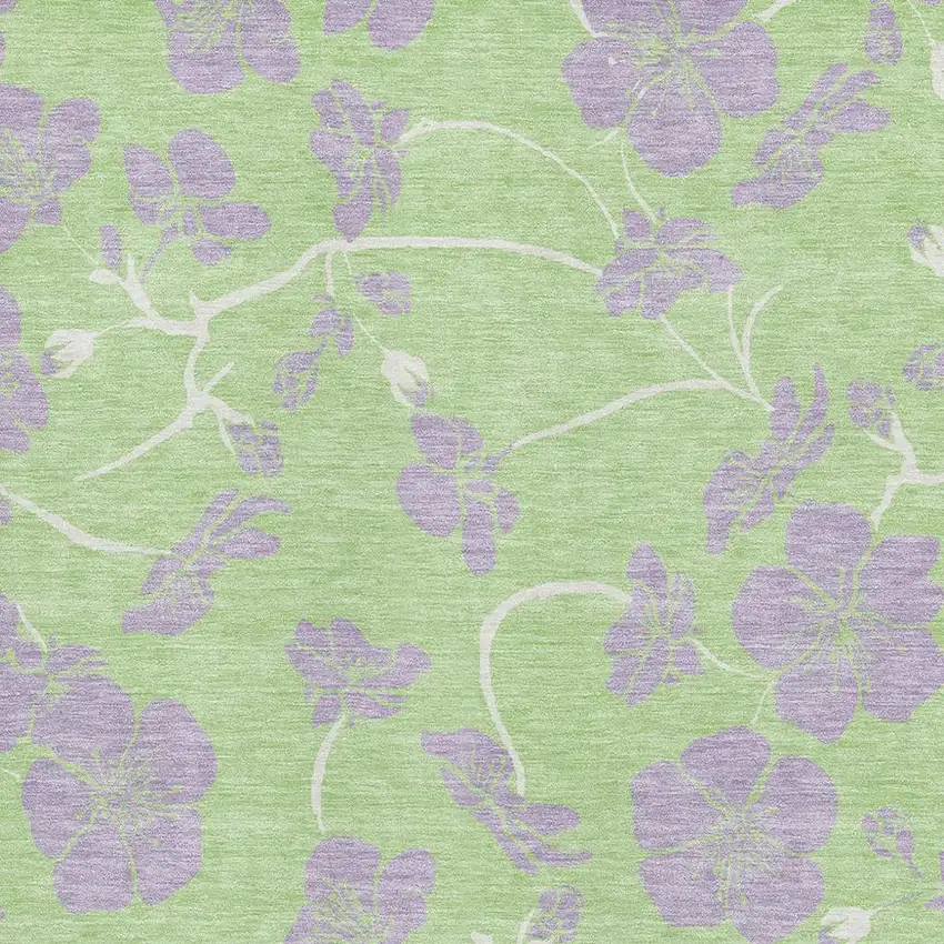 Mint Green Ivory And Lavender Floral Washable Area Rug With UV Protection Photo 2