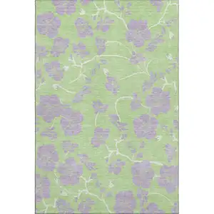 Photo of Mint Green Ivory And Lavender Floral Washable Area Rug With UV Protection