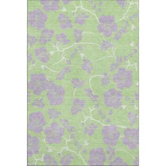 Mint Green Ivory And Lavender Floral Washable Area Rug With UV Protection Photo 1