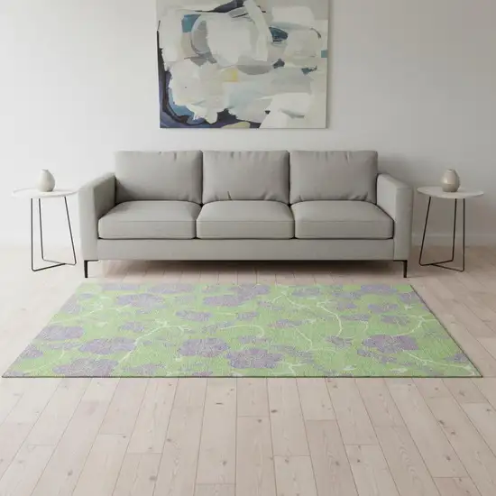 Mint Green Ivory And Lavender Floral Washable Area Rug With UV Protection Photo 2