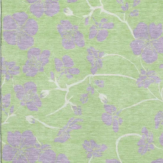 Mint Green Ivory And Lavender Floral Washable Area Rug With UV Protection Photo 2