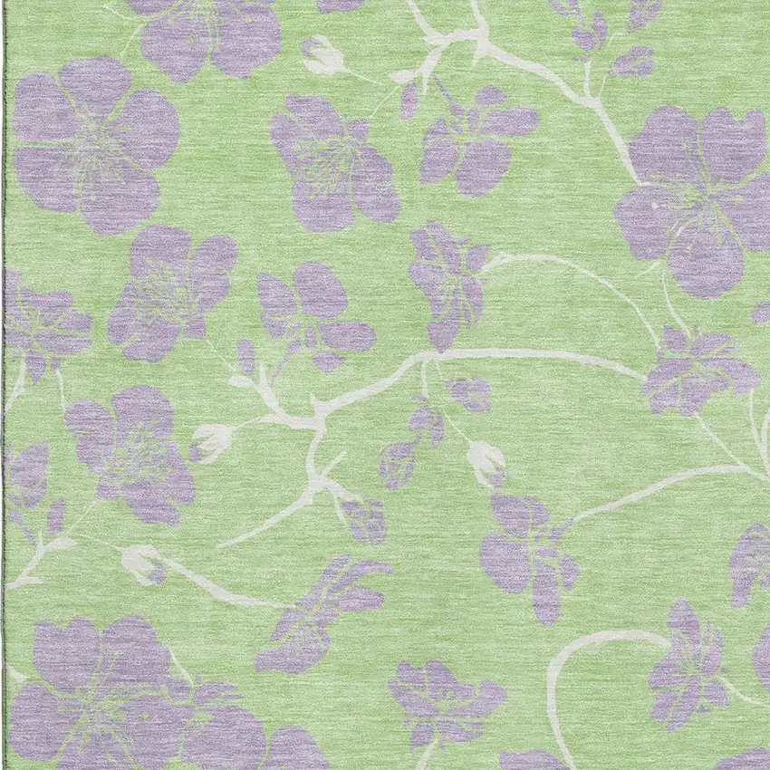 Mint Green Ivory And Lavender Floral Washable Area Rug With UV Protection Photo 2