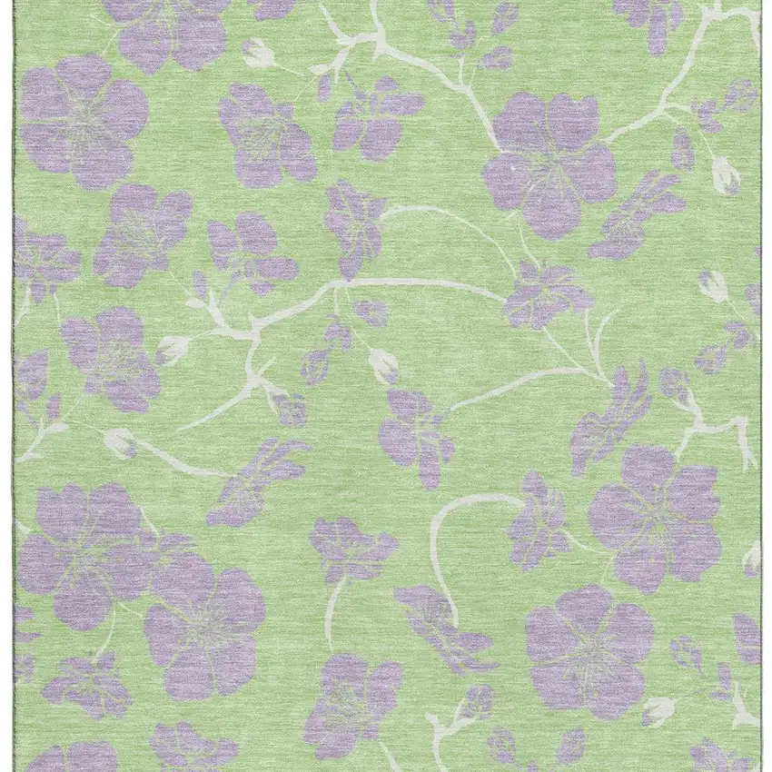 Mint Green Ivory And Lavender Floral Washable Area Rug With UV Protection Photo 2