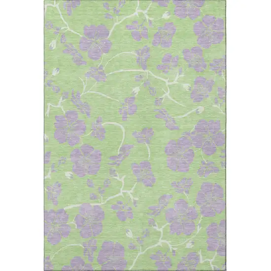 Mint Green Ivory And Lavender Floral Washable Area Rug With UV Protection Photo 3