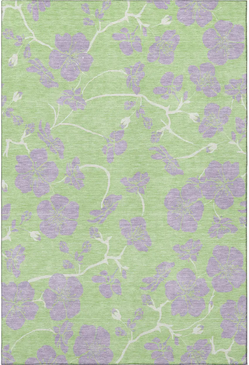 Mint Green Ivory And Lavender Floral Washable Area Rug With UV Protection Photo 3