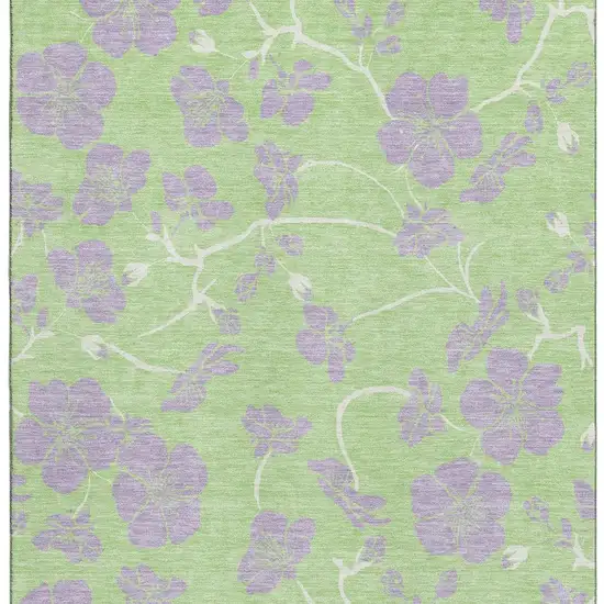 Mint Green Ivory And Lavender Floral Washable Area Rug With UV Protection Photo 3
