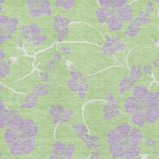 Mint Green Ivory And Lavender Floral Washable Area Rug With UV Protection Photo 2