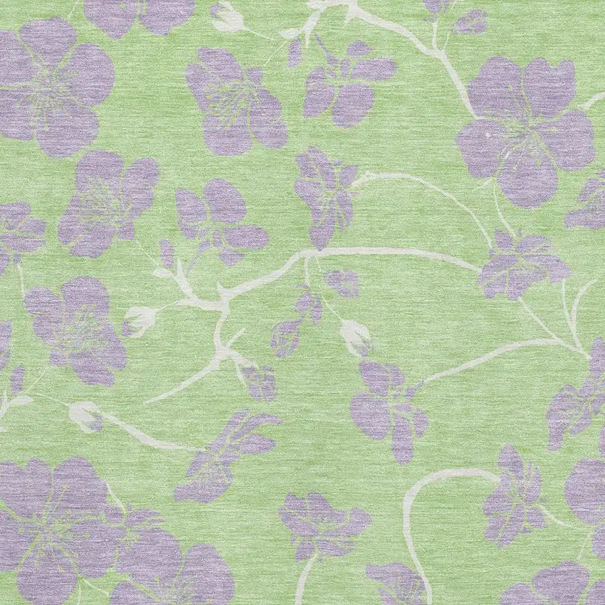 Mint Green Ivory And Lavender Floral Washable Area Rug With UV Protection Photo 2