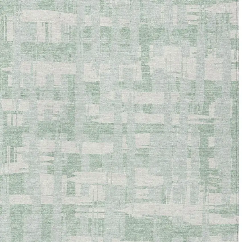 Mint Green Ivory And Pale Aqua Striped Washable Indoor Outdoor Area Rug Photo 4