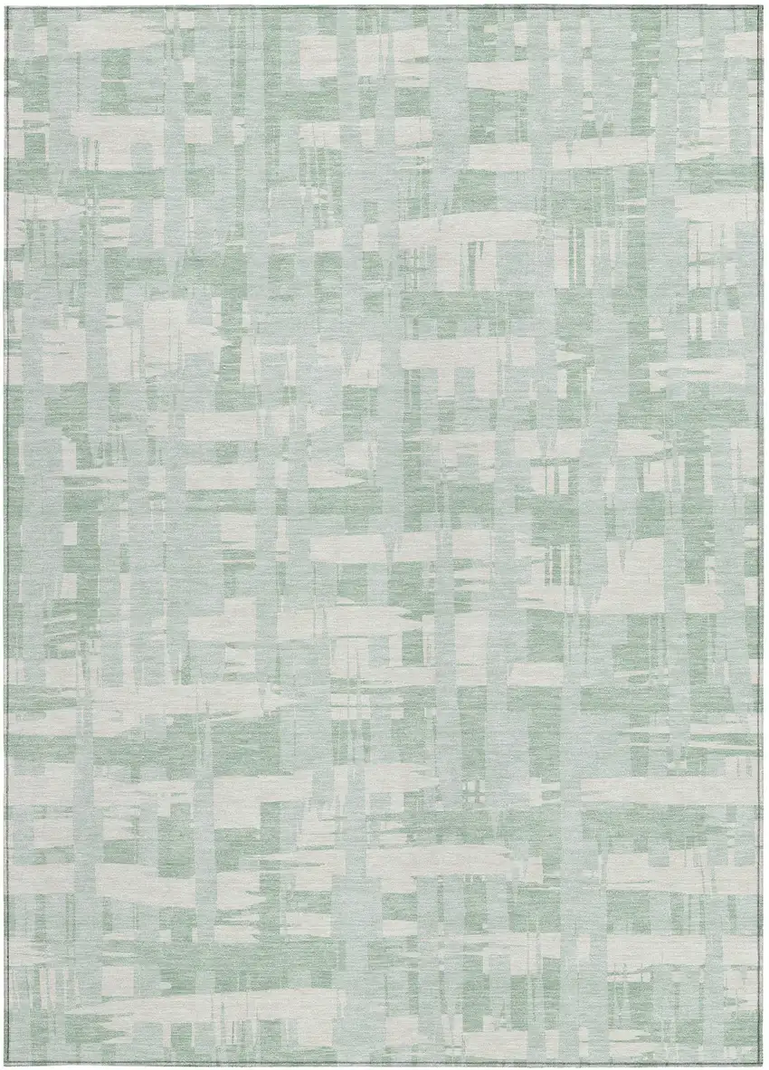Mint Green Ivory And Pale Aqua Striped Washable Indoor Outdoor Area Rug Photo 3