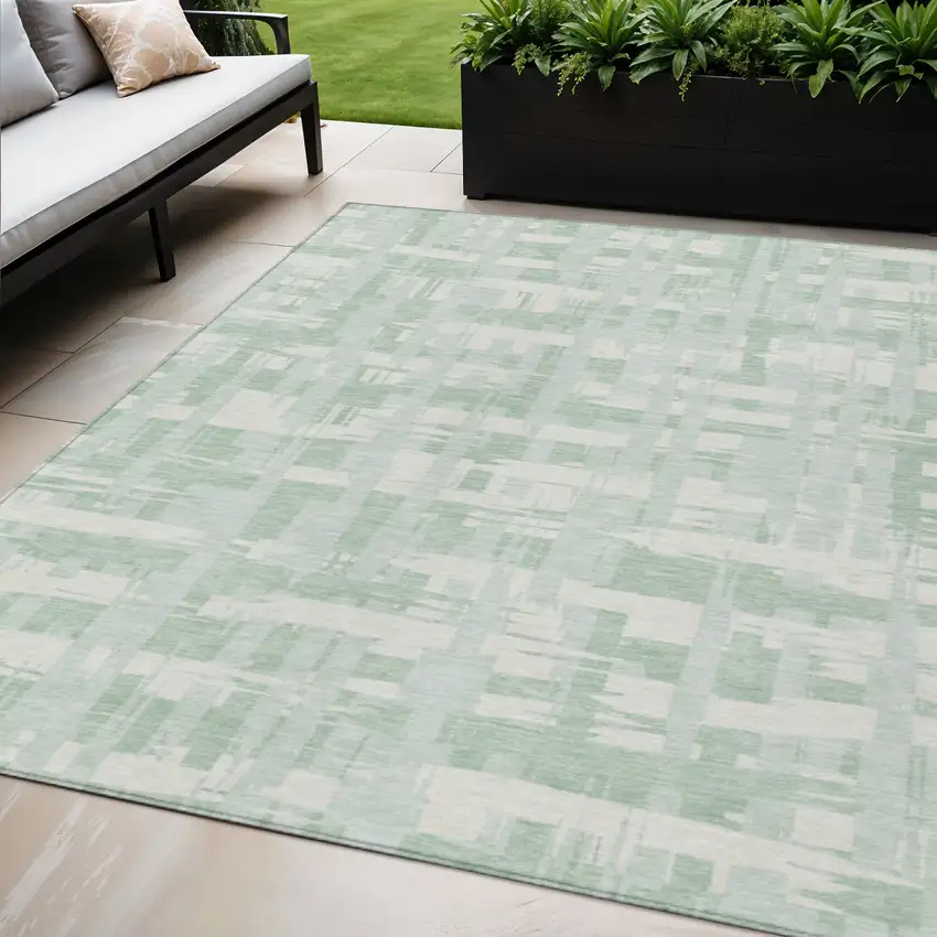 Mint Green Ivory And Pale Aqua Striped Washable Indoor Outdoor Area Rug Photo 2
