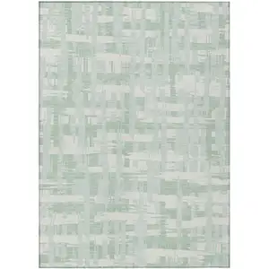 Photo of Mint Green Ivory And Pale Aqua Striped Washable Indoor Outdoor Area Rug