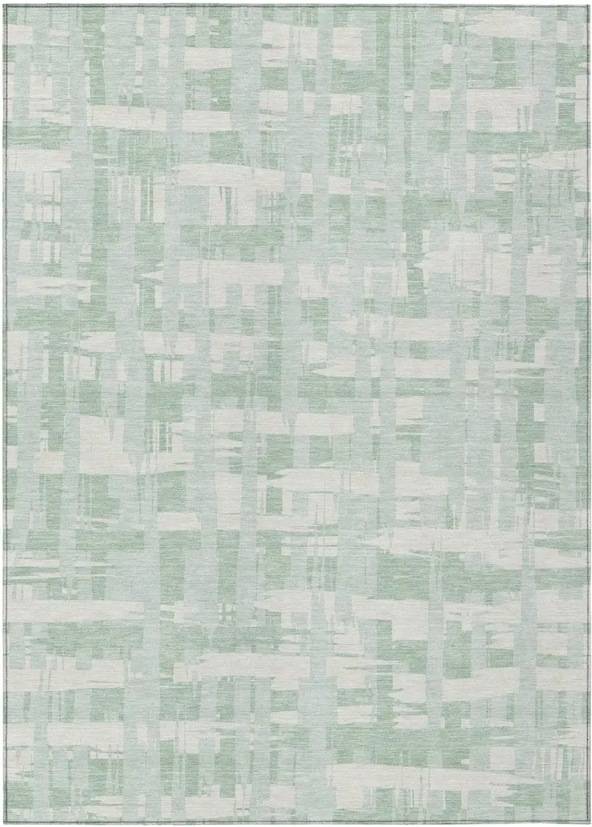 Mint Green Ivory And Pale Aqua Striped Washable Indoor Outdoor Area Rug Photo 1
