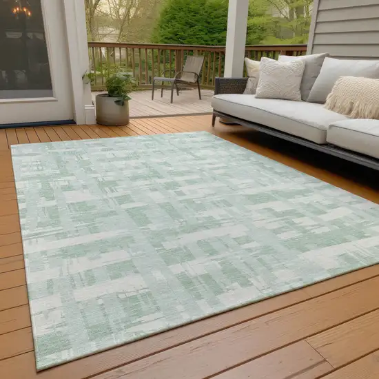 Mint Green Ivory And Pale Aqua Striped Washable Indoor Outdoor Area Rug Photo 8
