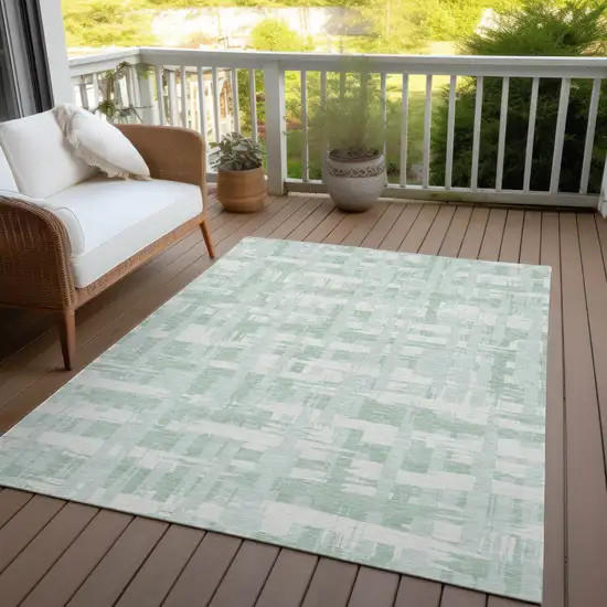 Mint Green Ivory And Pale Aqua Striped Washable Indoor Outdoor Area Rug Photo 5