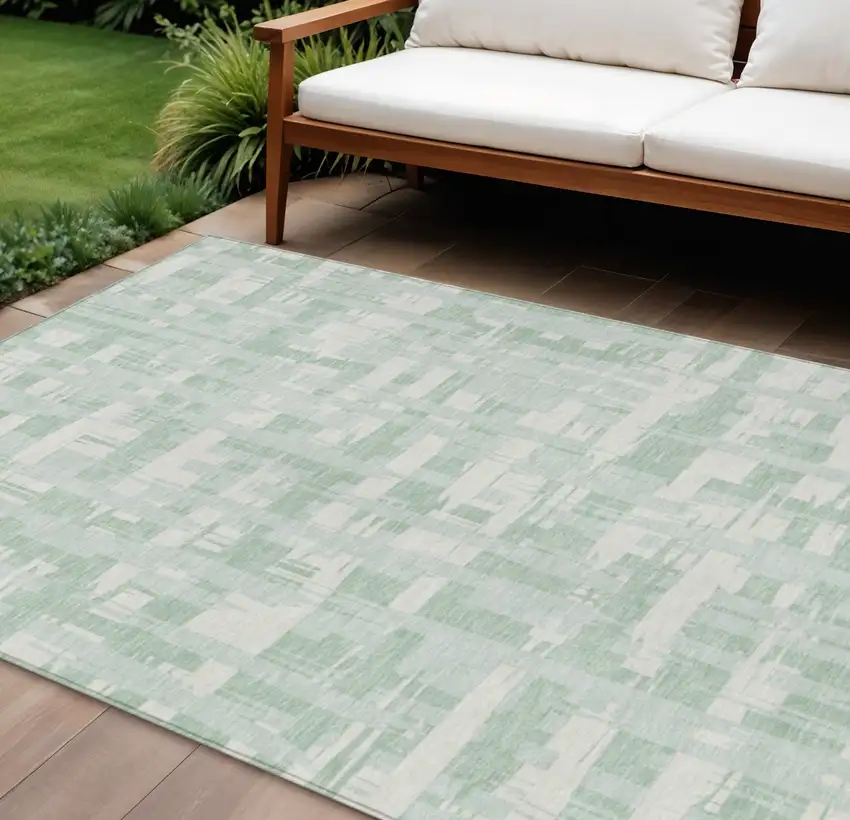 Mint Green Ivory And Pale Aqua Striped Washable Indoor Outdoor Area Rug Photo 2