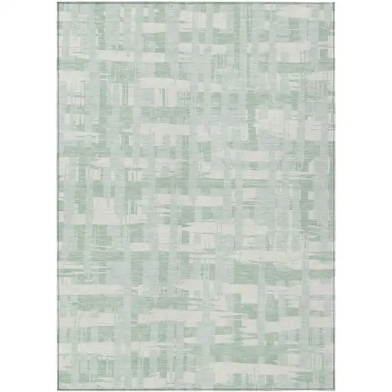 Mint Green Ivory And Pale Aqua Striped Washable Indoor Outdoor Area Rug Photo 1