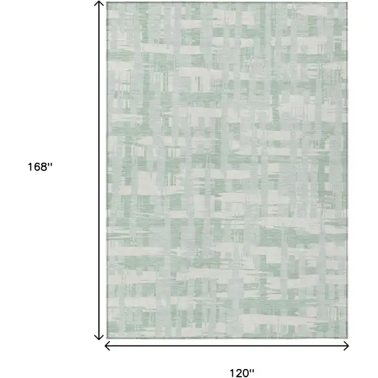 Mint Green Ivory And Pale Aqua Striped Washable Indoor Outdoor Area Rug Photo 9