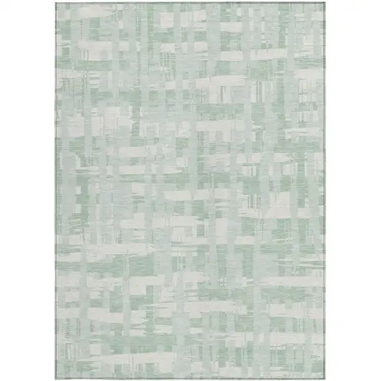 Mint Green Ivory And Pale Aqua Striped Washable Indoor Outdoor Area Rug Photo 3